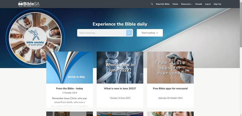 Screenshot from South Africa's Bible Engagement website